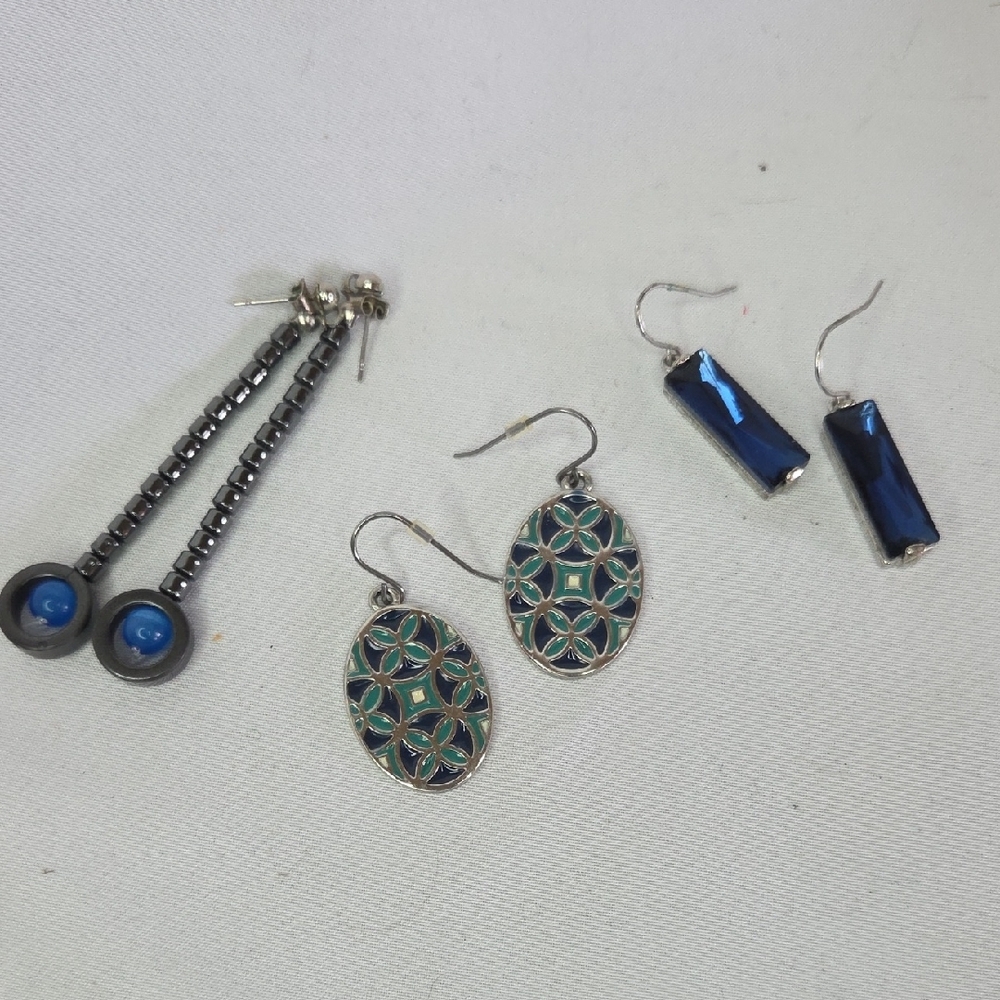 Blue Earrings Lot Of 3 Pairs Great Condition Costume Jewelry
